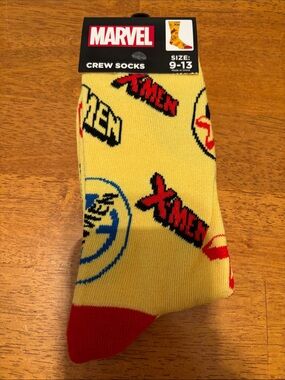 Marvel X-Men Yellow Crew Socks with Red Accents - Men's